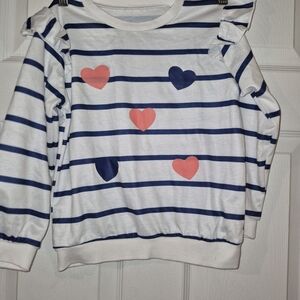 SHEIN Blue and White Striped Kids Shirt with Heart Accents